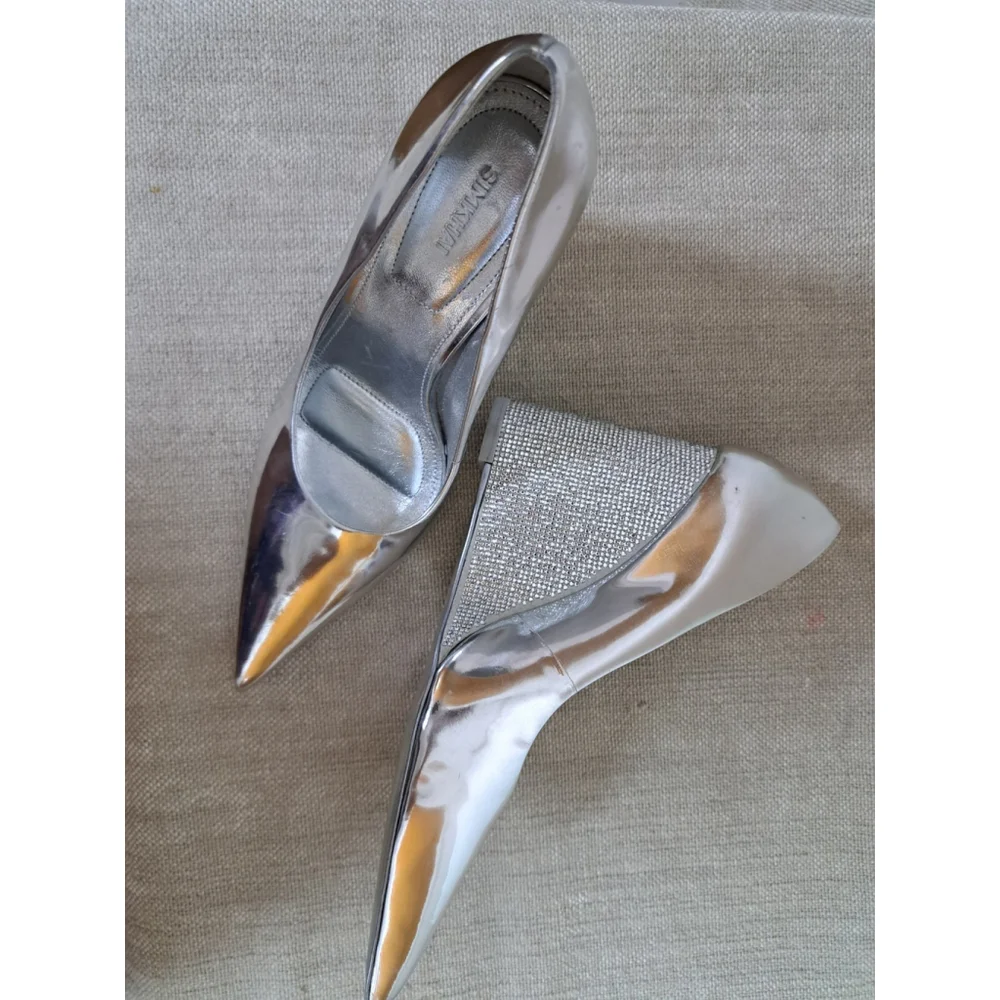 SIMKHAI Shoes Wedge Size EU37-US 7 Silver Mirrored Rhinestone Metallic‎